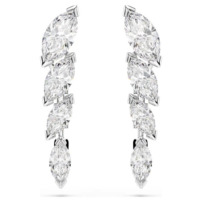 Mesmera Earrings with Marquise-Cut White Crystal in Rhodium Silver
