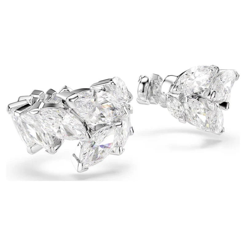 Mesmera Ear Cuffs with Marquise-Cut White Crystal in Rhodium Silver