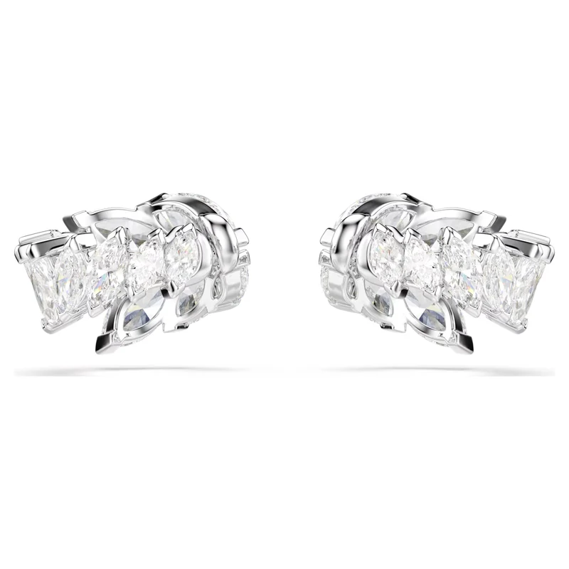Mesmera Ear Cuffs with Marquise-Cut White Crystal in Rhodium Silver