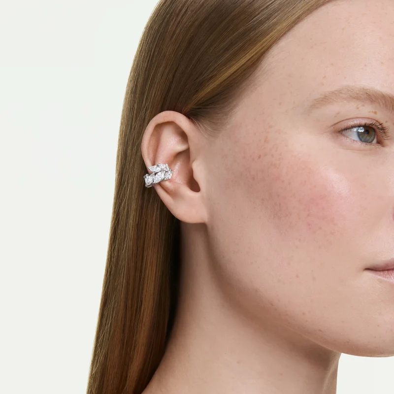 Mesmera Ear Cuffs with Marquise-Cut White Crystal in Rhodium Silver
