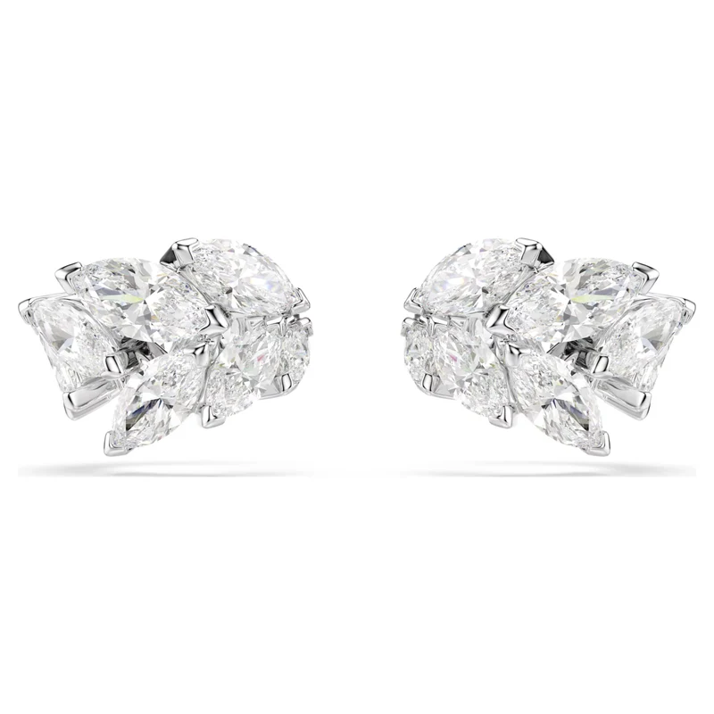 Mesmera Ear Cuffs with Marquise-Cut White Crystal in Rhodium Silver