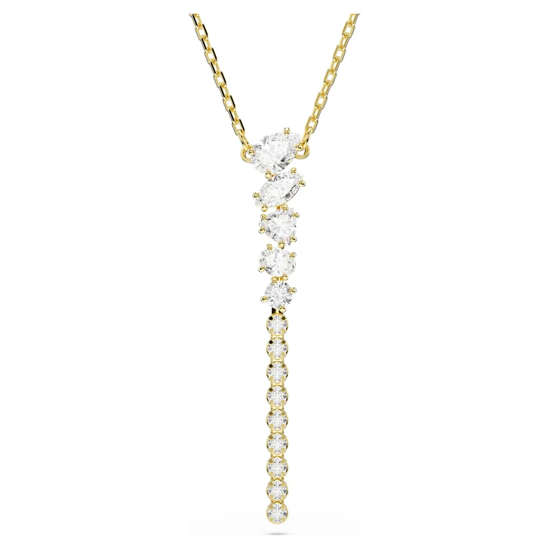 Mesmera Y Necklace with Mixed-Cut White Crystal in Gold