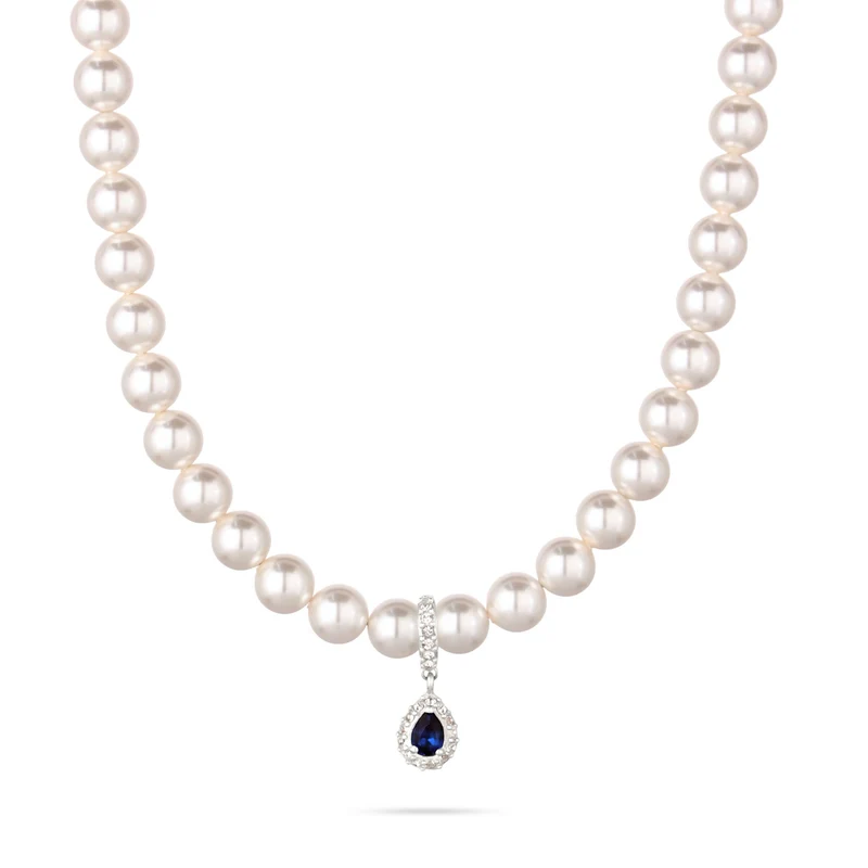 Halskette | Mit Perlen & Kristallen von Swarovski® (Dunkelblau & Weiß)