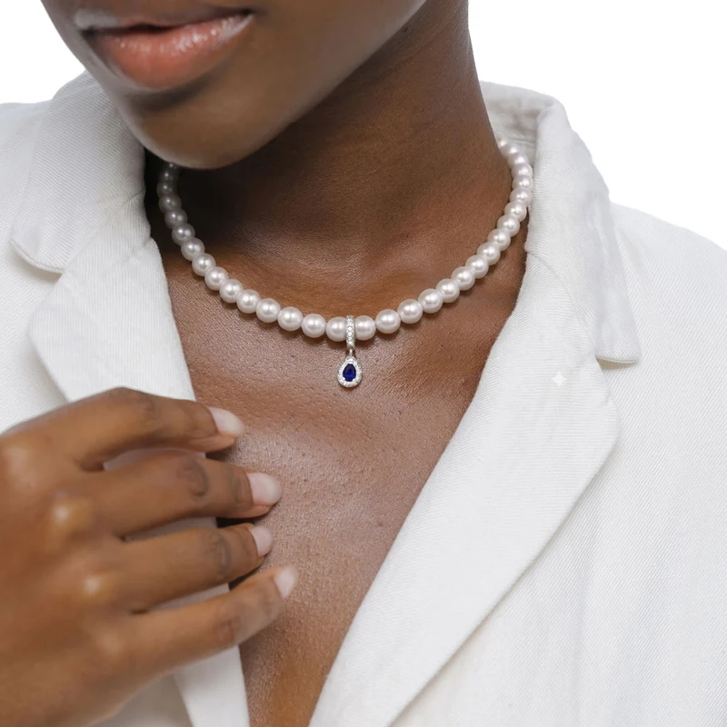 Halskette | Mit Perlen & Kristallen von Swarovski® (Dunkelblau & Weiß)