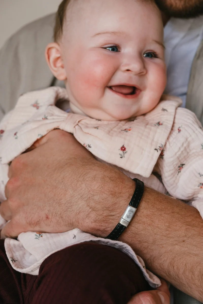 Leren Gepersonaliseerde Heren Armband met vingerafdruk - Zilverkleurig staal - Gepersonaliseerde Heren Armband