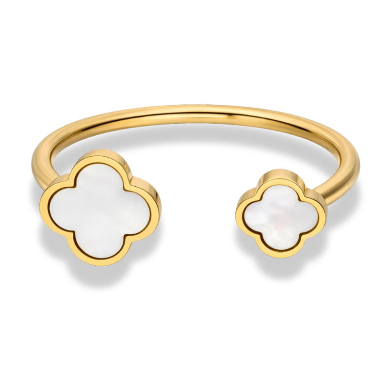 Twin Perlmutt Lucky Leaf Ring 14K Vergoldet