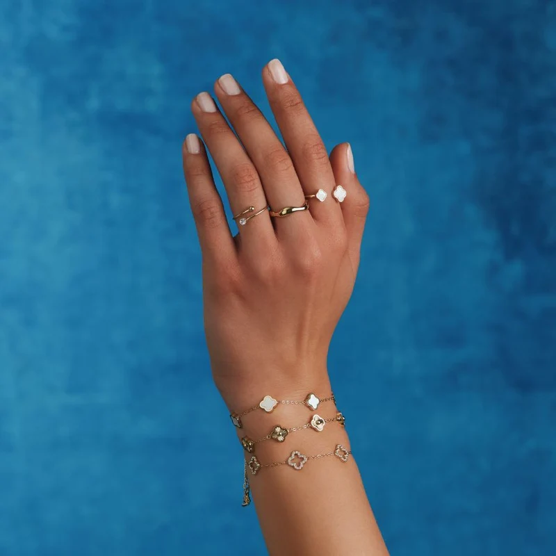 Twin Perlmutt Lucky Leaf Ring 14K Vergoldet