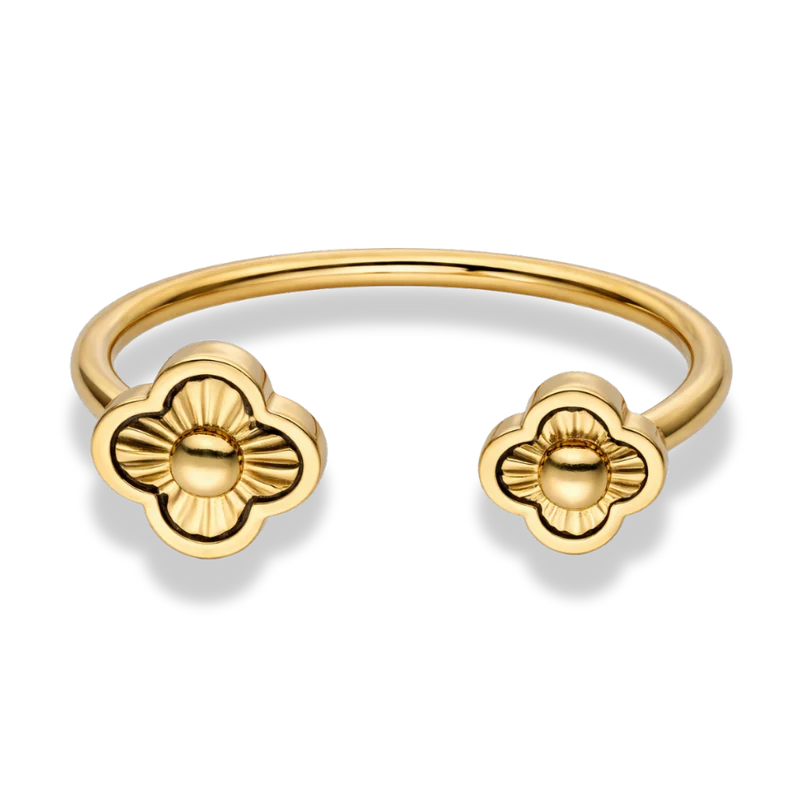 Twin Golden Lucky Leaf Ring 14K Vergoldet