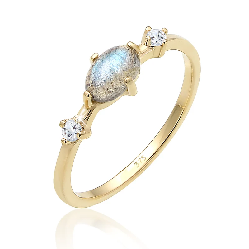 Labradorite & White Topaz Halskette & Ring Schmuck Set