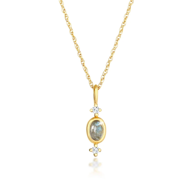 Labradorite & White Topaz Halskette & Ring Schmuck Set
