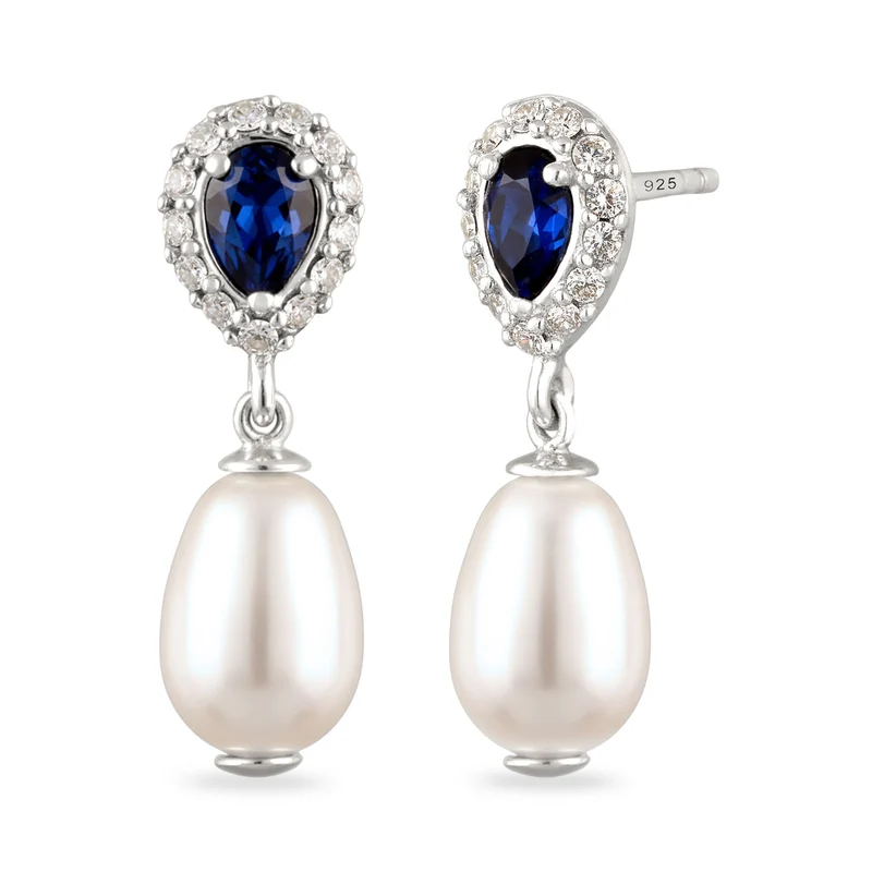 Ohrstecker Tropfen | Mit Perlen und Kristallen von Swarovski® (Weiß, Blau)