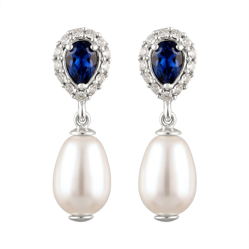 Ohrstecker Tropfen | Mit Perlen und Kristallen von Swarovski® (Weiß, Blau)