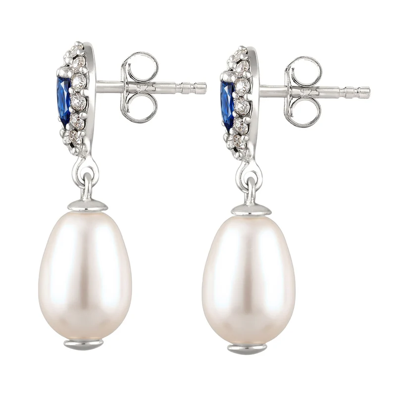 Ohrstecker Tropfen | Mit Perlen und Kristallen von Swarovski® (Weiß, Blau)