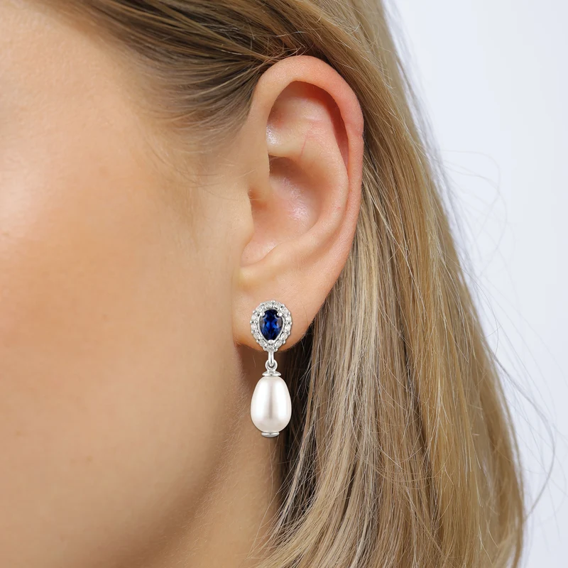 Ohrstecker Tropfen | Mit Perlen und Kristallen von Swarovski® (Weiß, Blau)