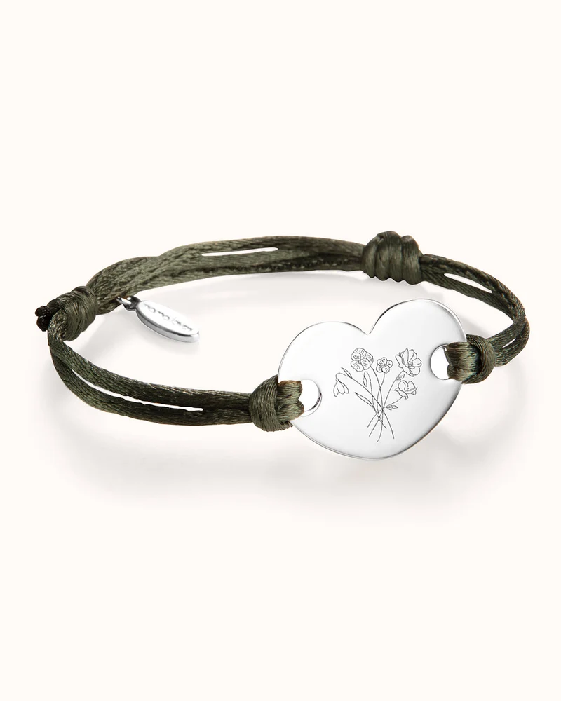 Geboortebloem Boeket Heart Armband - Zilver - Gepersonaliseerde Armband
