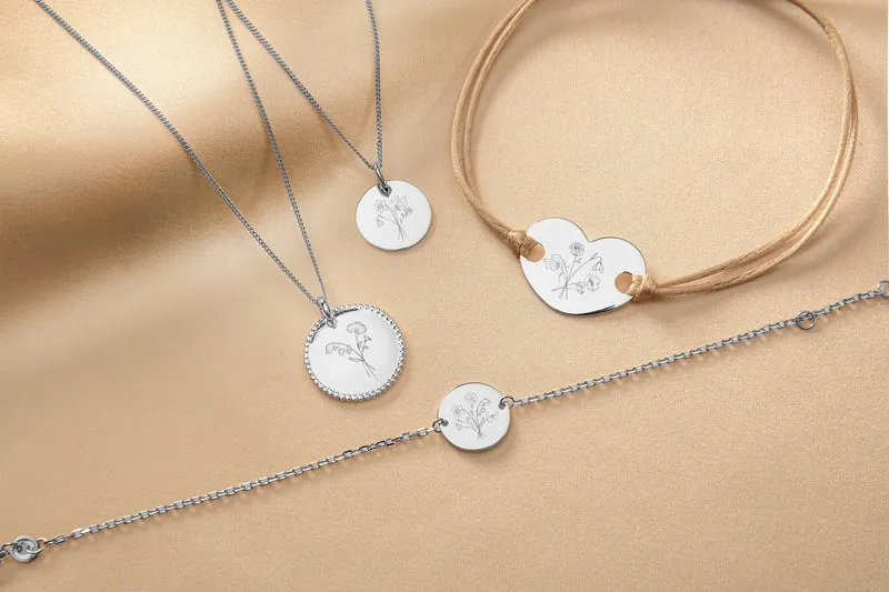 Geboortebloem Boeket Heart Armband - Zilver - Gepersonaliseerde Armband