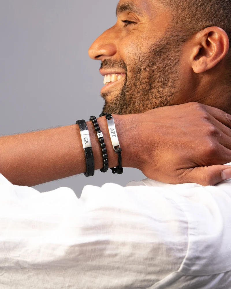 Mannen Bar Armband met vingerafdruk - Zilverkleurig staal - Gepersonaliseerde Heren Armband