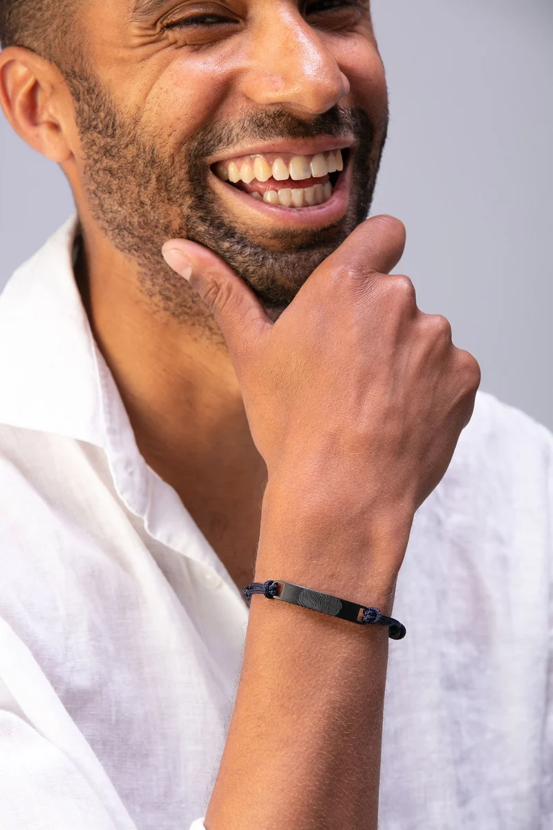 Mannen Bar Armband met vingerafdruk - Zilverkleurig staal - Gepersonaliseerde Heren Armband