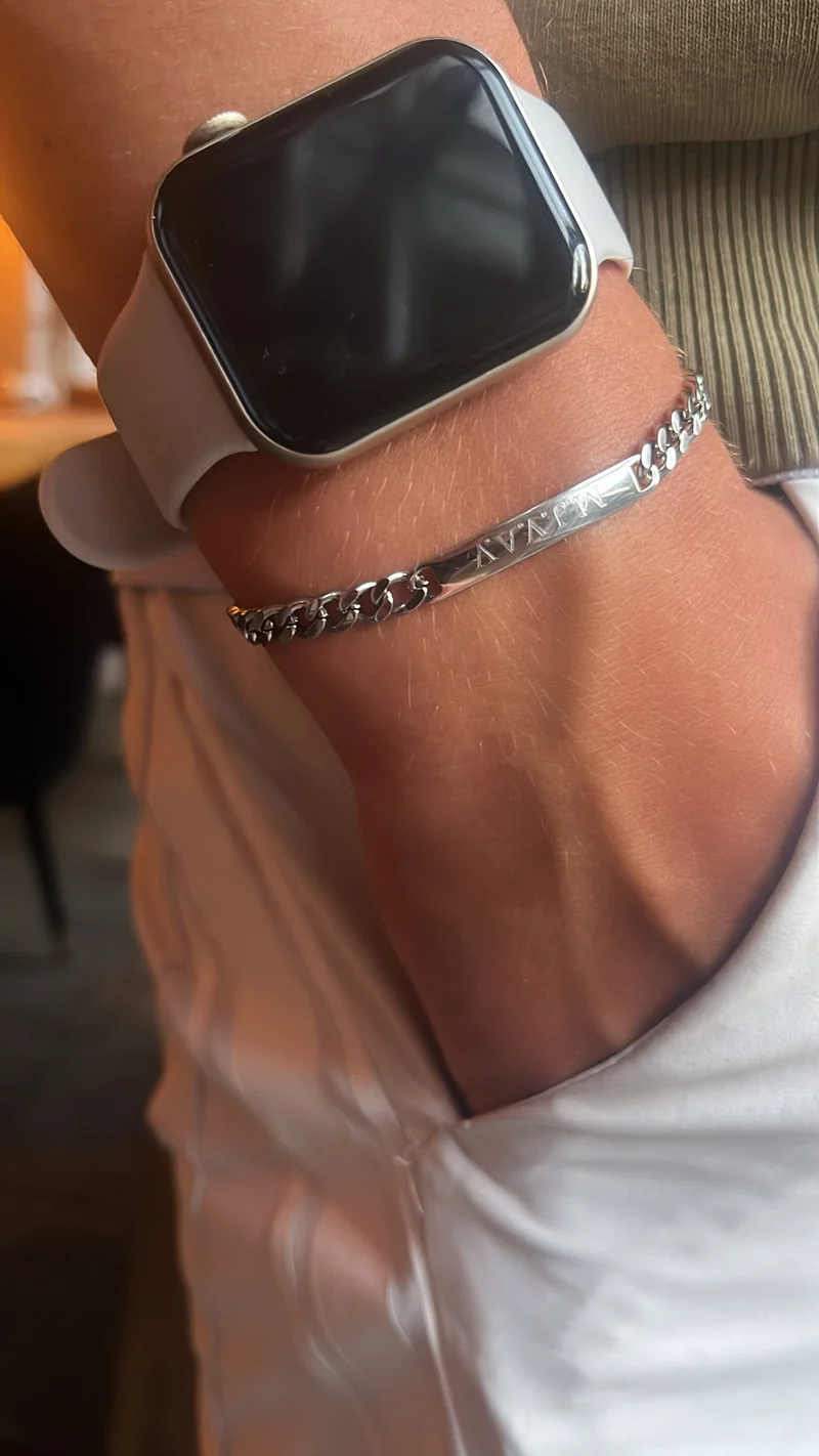 Mannen Bar Chain Armband - Zilverkleurig staal - Gepersonaliseerde Heren Armband