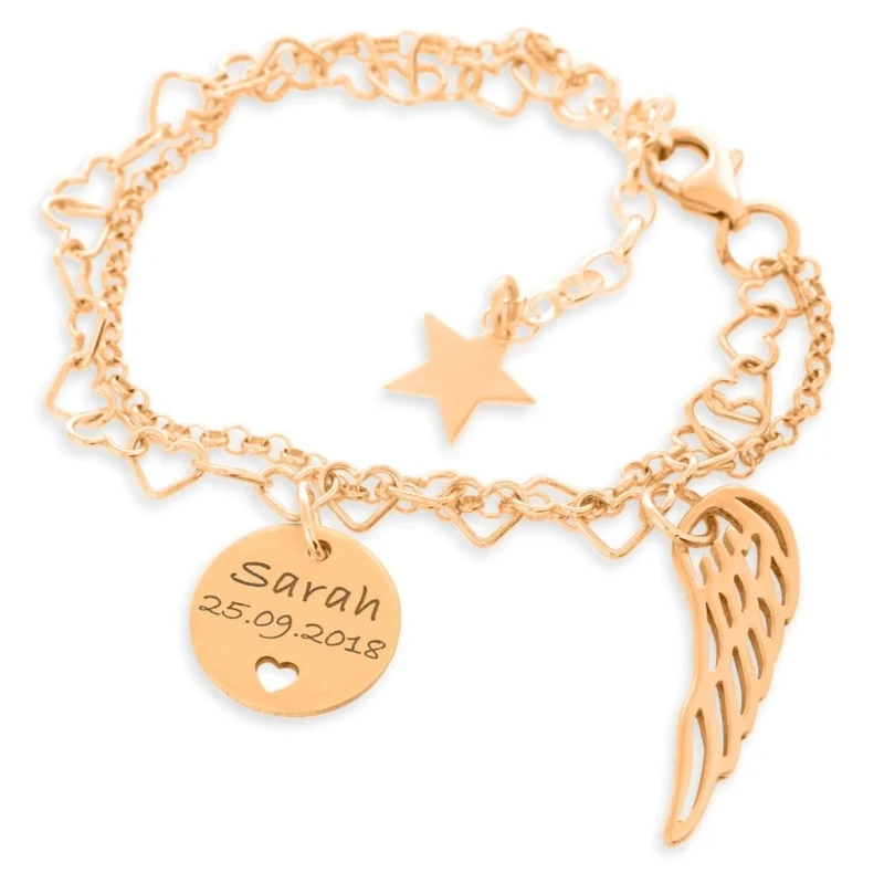 Armband rosé vergoldet Gravur Herz Armband Name Kinder Herz
