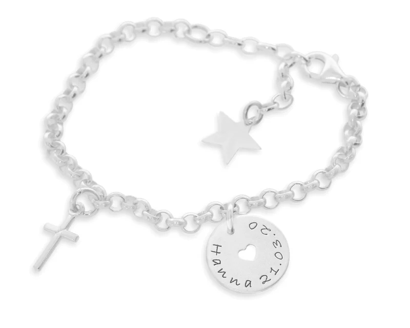 Armband 925 Sterling Silber Gravur Taufe Kommunion