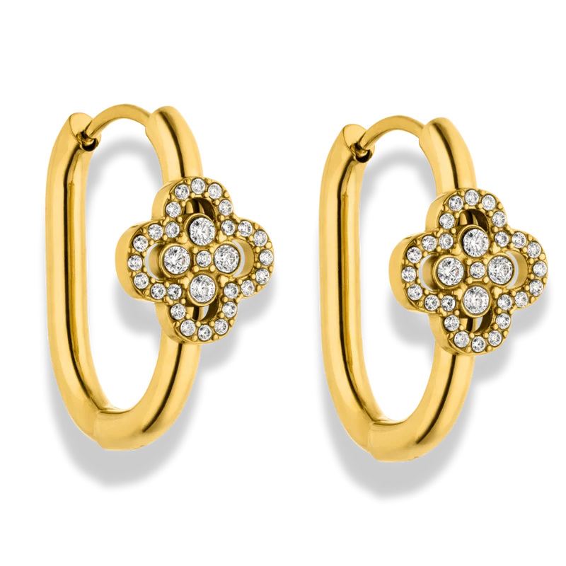 Crystal Oval Pave Flower Huggie Ohrringe 14 Karat Vergoldet