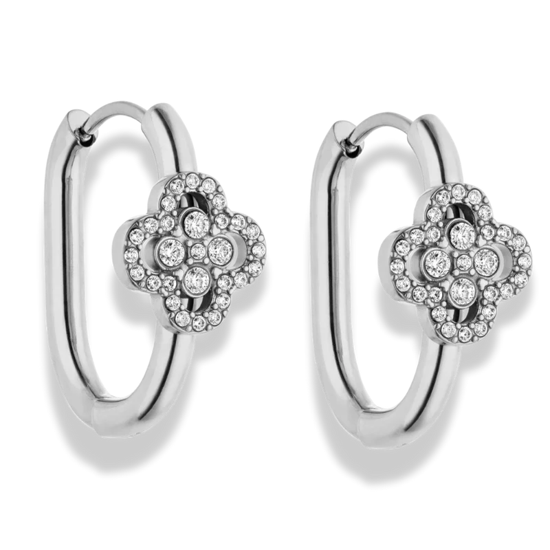 Crystal Oval Pave Flower Huggie Ohrringe 14 Karat Vergoldet