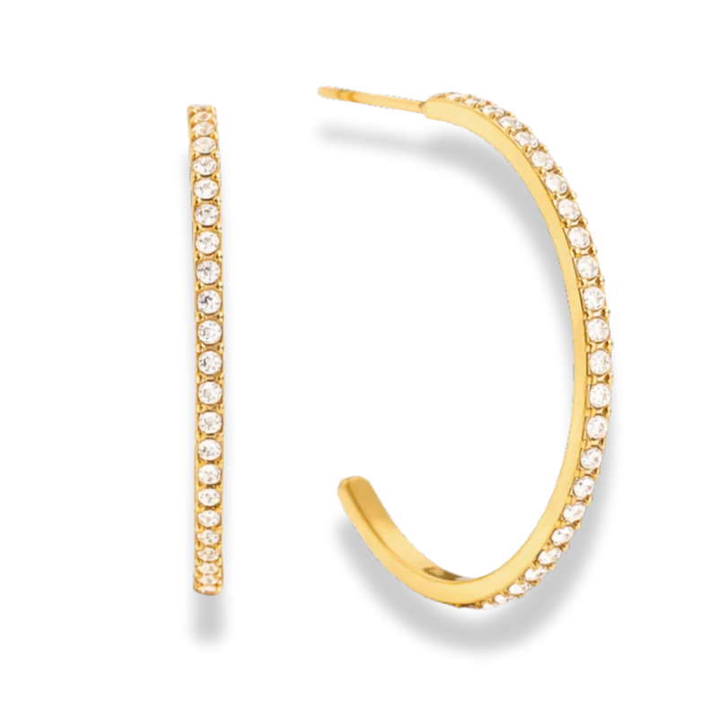 Simple Pave Hoop Ohrstecker 14K Vergoldet