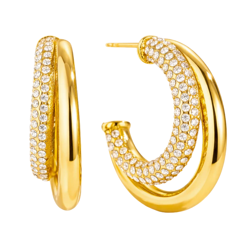 Bold Double Pave Ohrstecker 14K Vergoldet