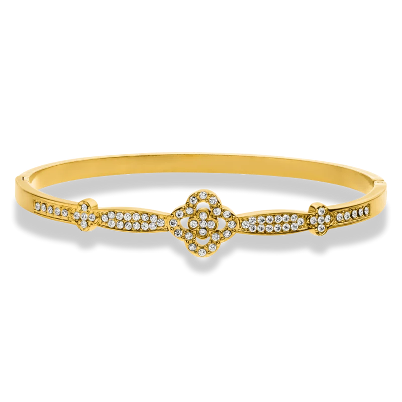 Crystal Pave Flower Armreif 14K Vergoldet