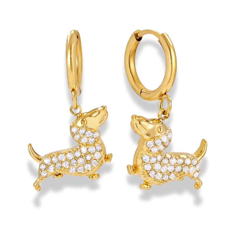 Tiny Pave Dachshund Huggie Hoop Ohrringe 14K Vergoldet