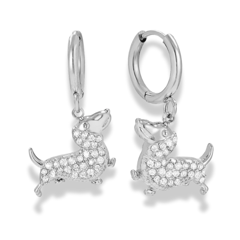 Tiny Pave Dachshund Huggie Hoop Ohrringe 14K Vergoldet