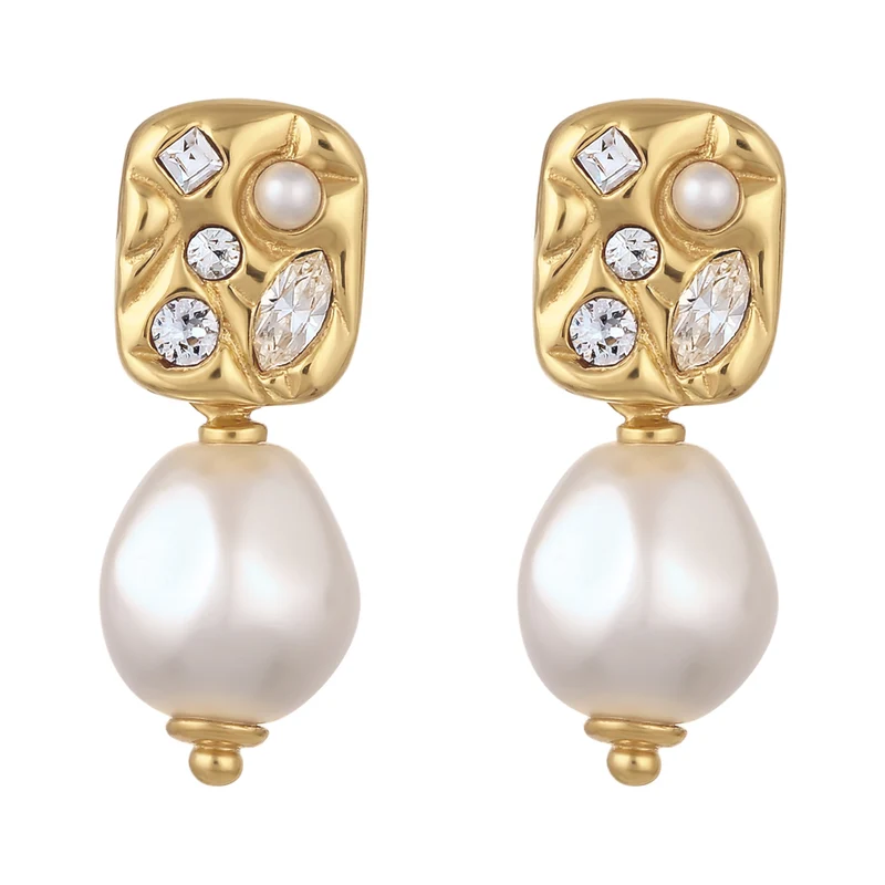 Ohrstecker Plättchen | Mit Perle und Kristallen von Swarovski® (Weiß)