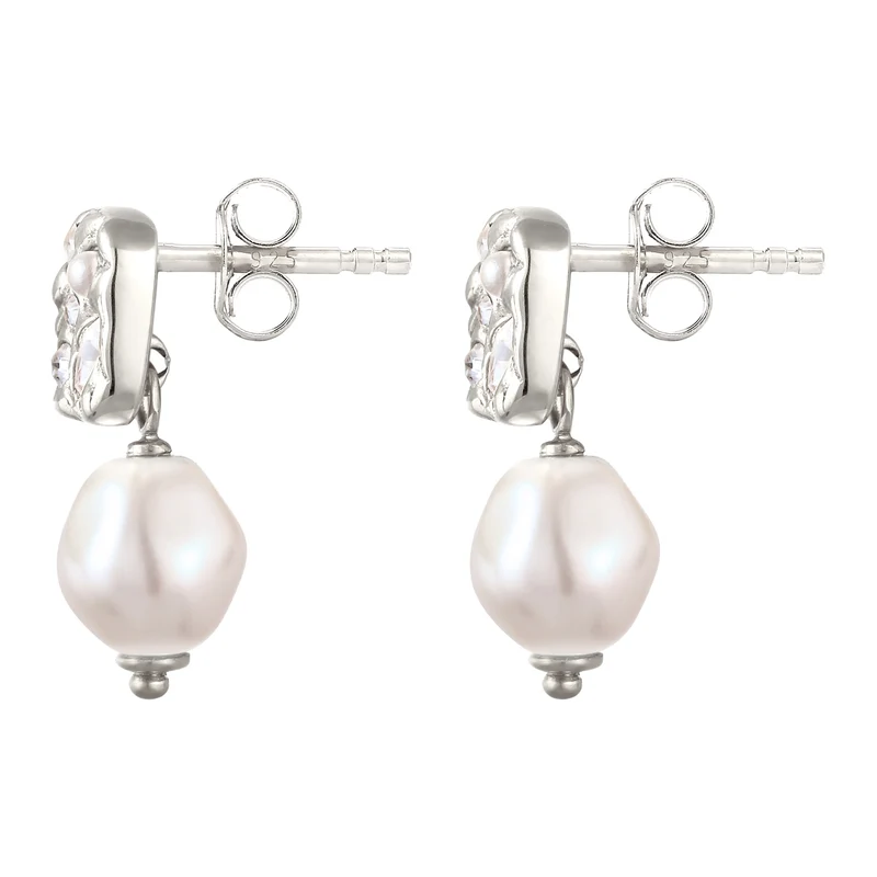 Ohrstecker Plättchen | Mit Perle und Kristallen von Swarovski® (Weiß)