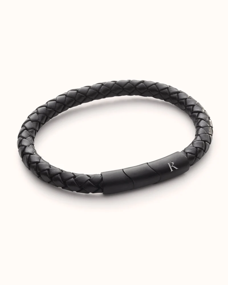 Mannen Leren Initial Armband Black - Gepersonaliseerde Heren Armband
