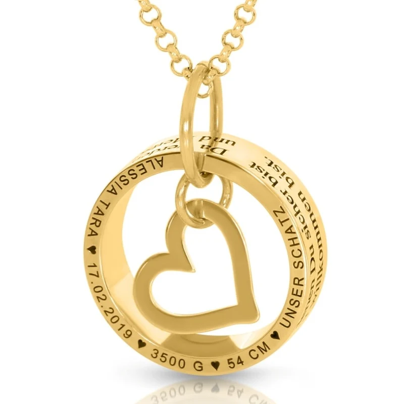 Kette Ring Gravur vergoldete Herz Anhänger Geschenk