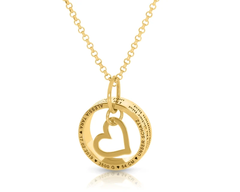 Kette Ring Gravur vergoldete Herz Anhänger Geschenk