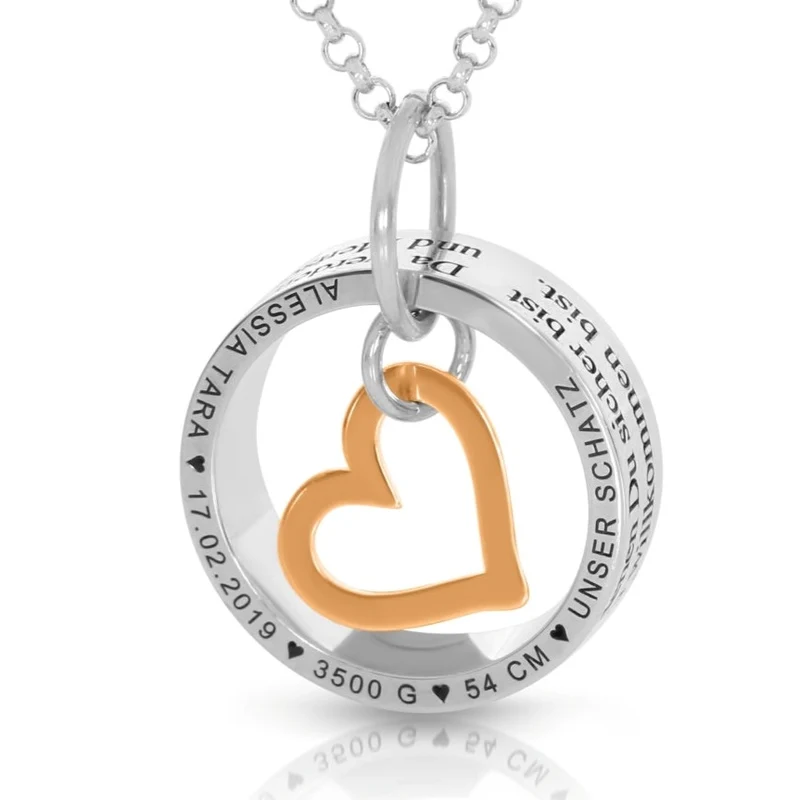 Schmuck Kette Gravur Namenskette Herz Anhänger rosé vergoldet