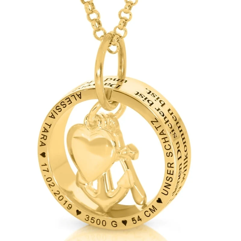 Taufkette Gold Ring Gravur Halskette Kreuz Herz Anker Geschenk Taufe Geburt Kommunion