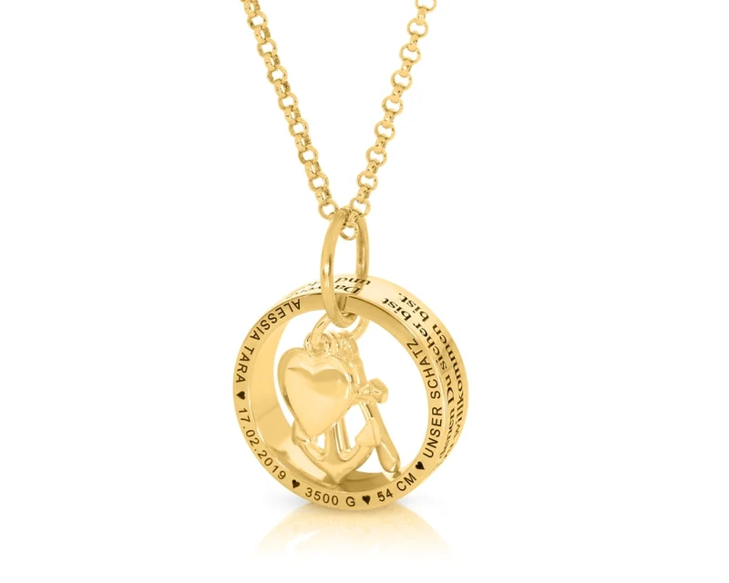 Taufkette Gold Ring Gravur Halskette Kreuz Herz Anker Geschenk Taufe Geburt Kommunion