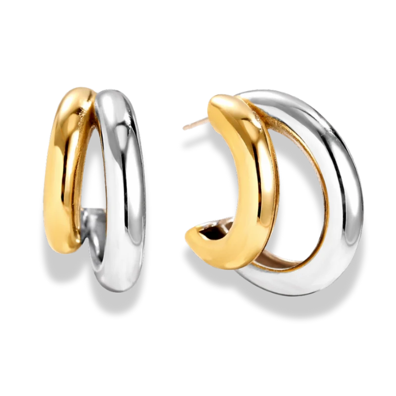 Double Bi-Color Ohrstecker 14K Vergoldet