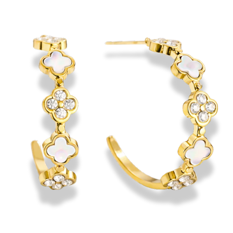 Perlmutt Pave Flower Ohrstecker 14K vergoldet