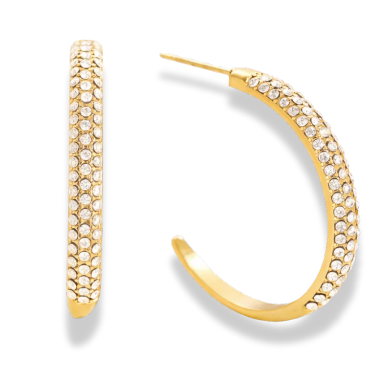 Glamorous Pave Hoop Ohrstecker 14K Vergoldet