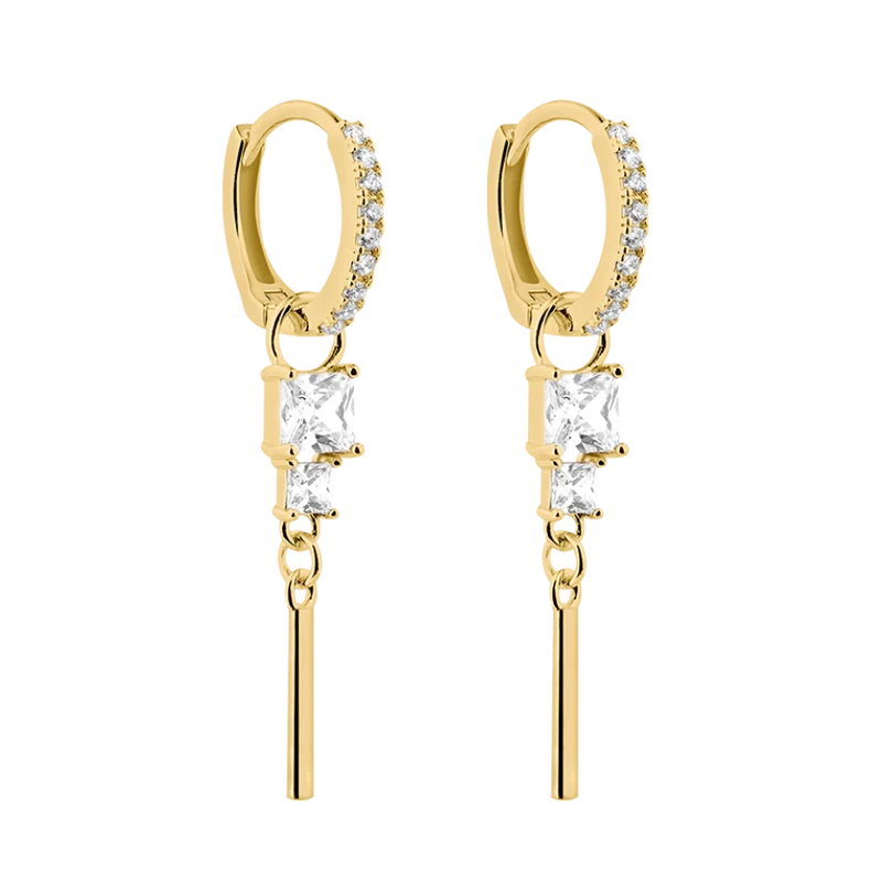 Pave Cube Dangle Ohrringe 14K Vergoldet