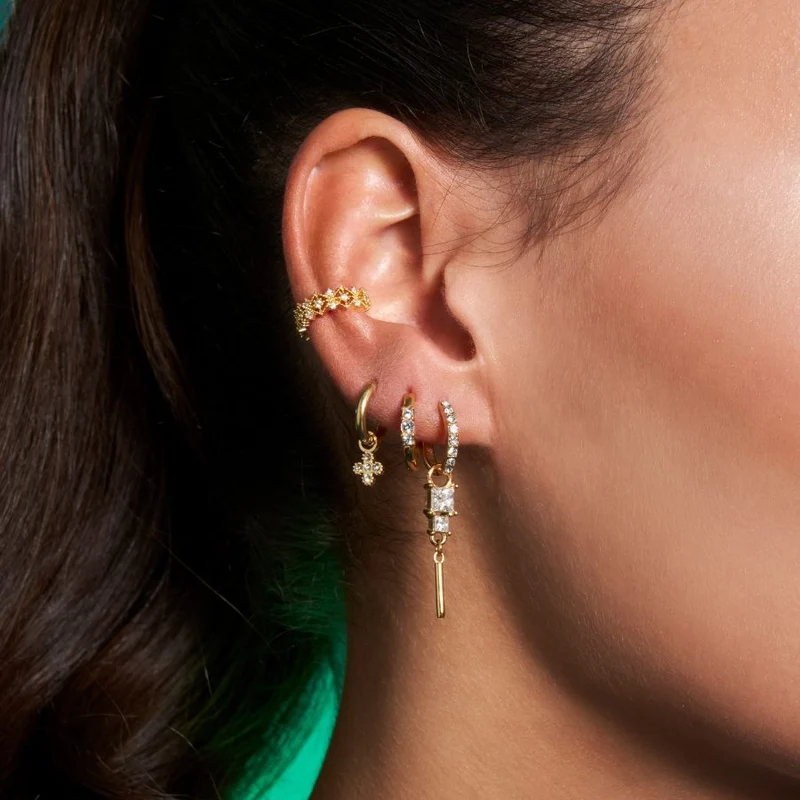 Pave Cube Dangle Ohrringe 14K Vergoldet