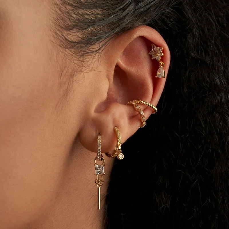 Pave Cube Dangle Ohrringe 14K Vergoldet