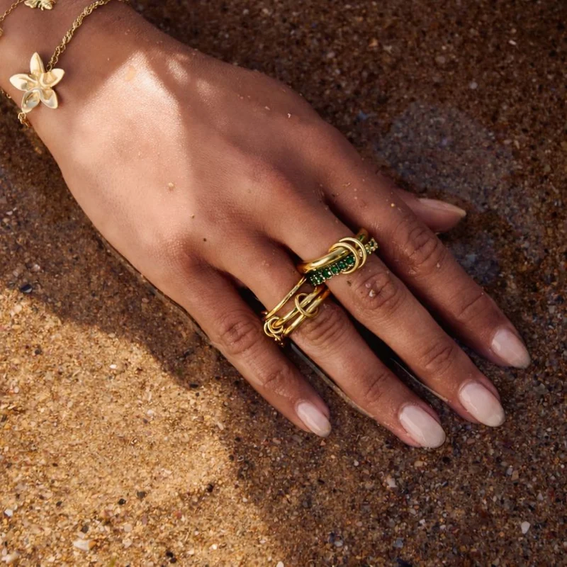 Emerald Pave Infinity Flow Ring 18K Vergoldet