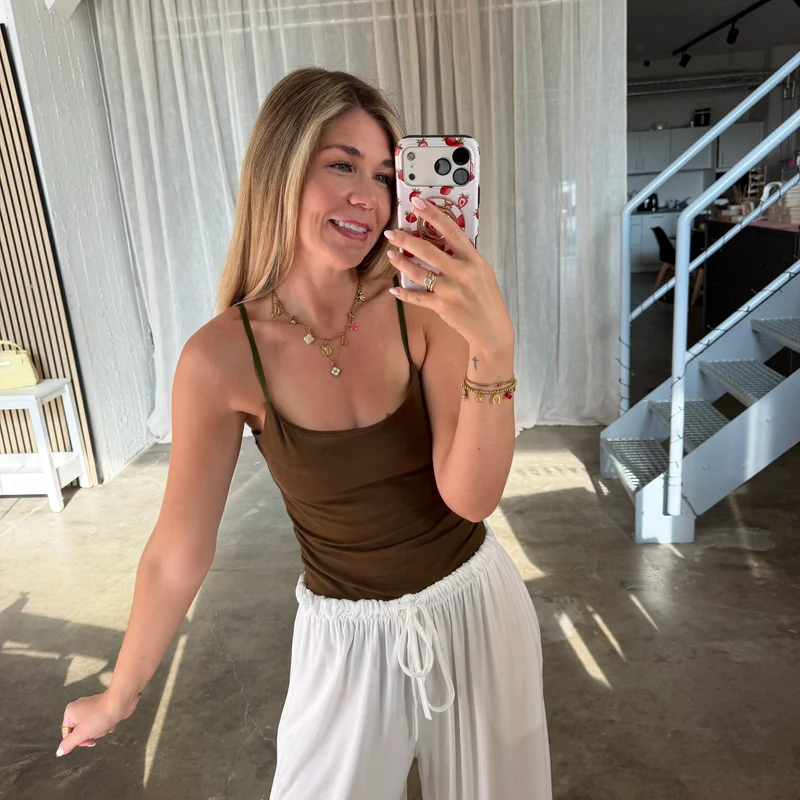 Spaghetti Träger Top - Olive Braun