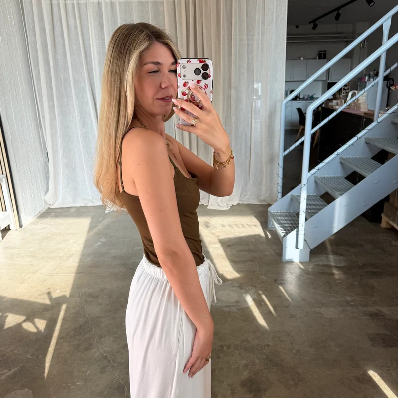 Spaghetti Träger Top - Olive Braun