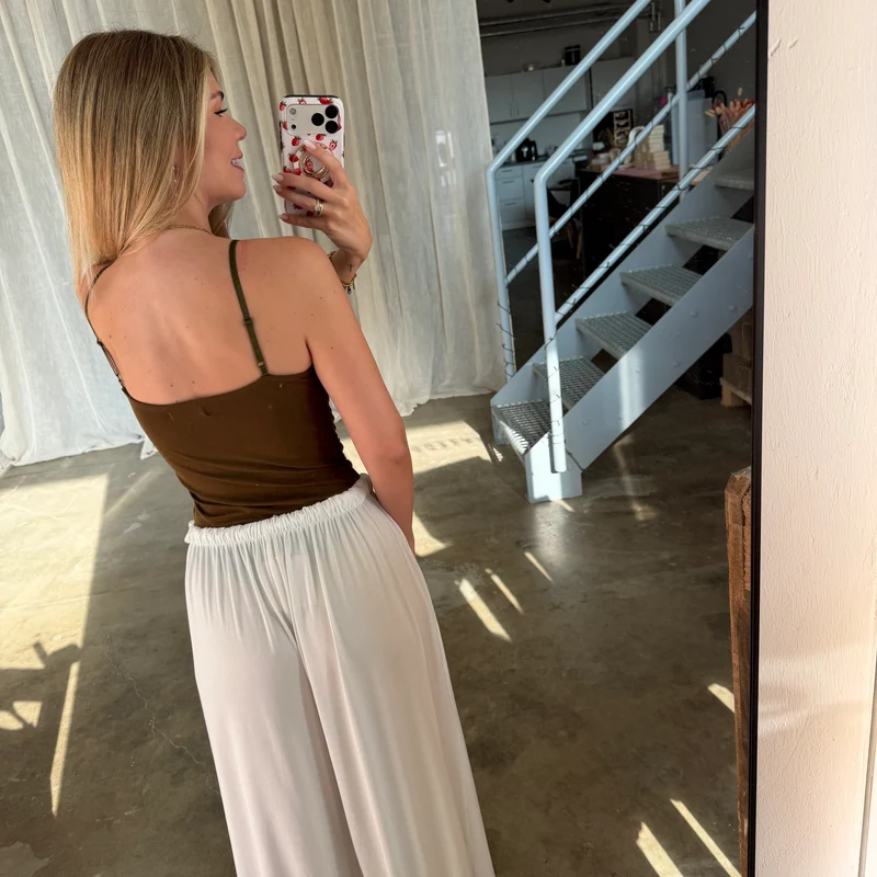 Spaghetti Träger Top - Olive Braun